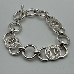 Silver Toggle Bracelet 6.75” Circle Links with Rhinestones